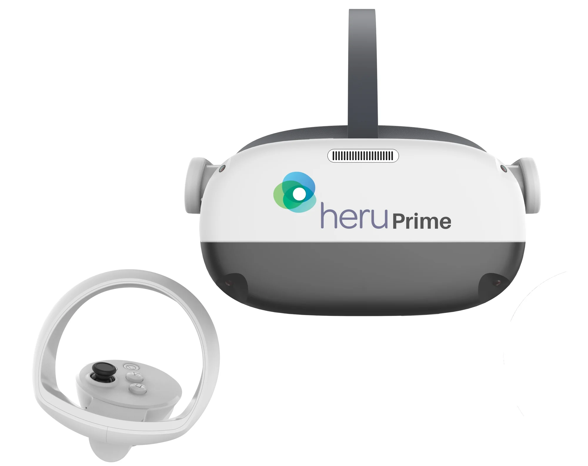 Heru Prime VR headset front view with handheld controller